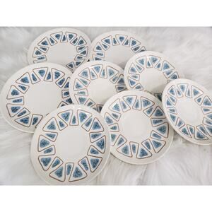 RARE 1950s Vintage Royal China Dinner Plates Atomic MCM blue‎ brown SET OF 8 lot